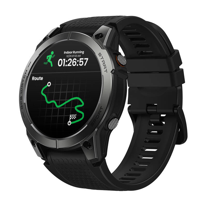 Pudełko ze smartwatchem Zeblaze Stratos 3 Pro i magnetycznym kablem ładującym w zestawie.